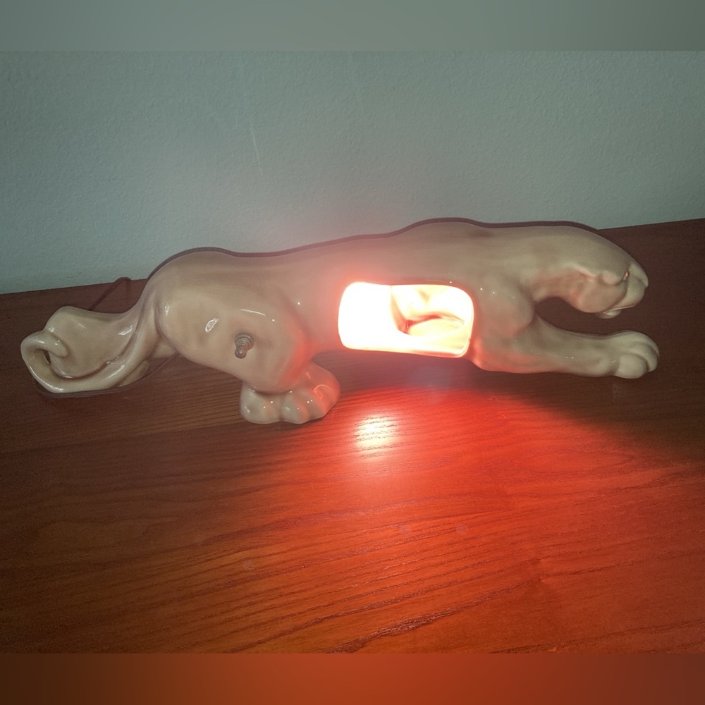RARE 1950’s CERAMIC BEIGE PANTHER CAT TV MID CENTURY MODERN LAMP - Picture 14 of 16